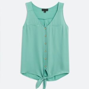 FORTUNE + IVY Bendry Mixed Material Tie-Front Blouse